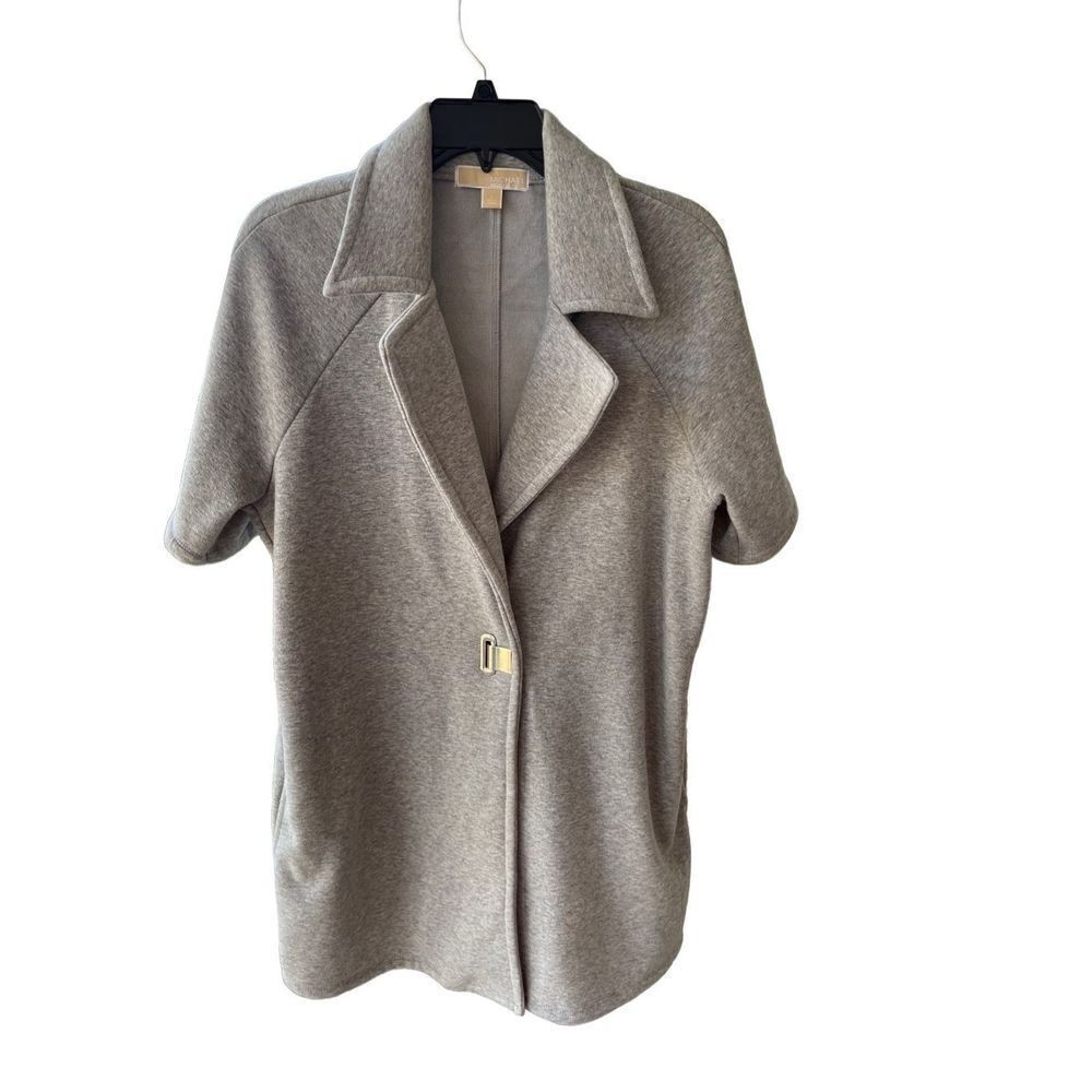 MICHAEL KORS Womens Gray Fleece Lined Short Sleeve Jacket Size Large